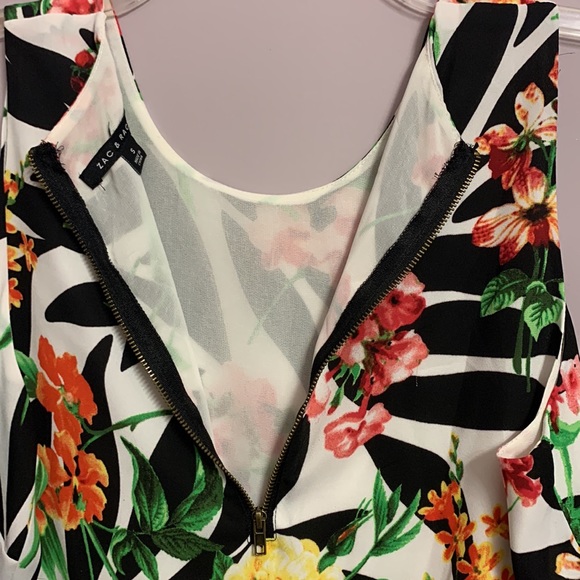 NWT ZAC & RACHEL small Floral tank top high low sleeveless black white floral - Picture 6 of 9